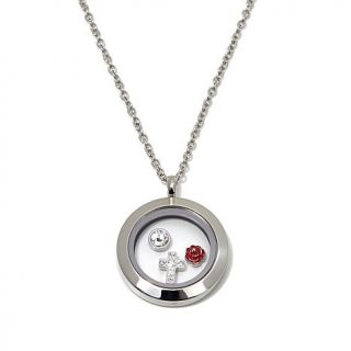 Michael Anthony Jewelry® Floating Crystal Disc 24" Stainless Steel Necklace