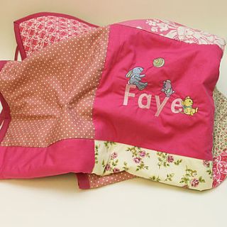 personalised baby name embroidered quilt by 2 green monkeys