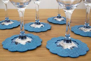 hawaiian blue felt wine glass slippers by madewithfelt
