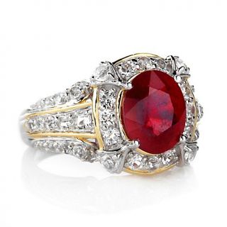 Ruby and White Topaz 2 Tone Ring