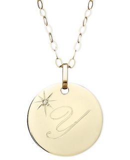 14k Gold Necklace, Y Initial Diamond Accent Disc Pendant   Necklaces   Jewelry & Watches