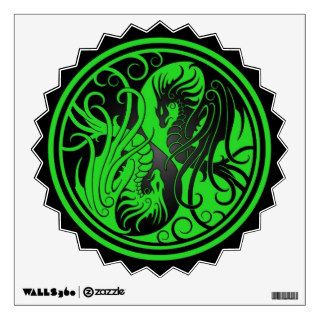 Flying Yin Yang Dragons   green and black Wall Graphics