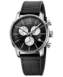 Calvin Klein Mens Swiss Chronograph City Black Leather Strap Watch 43mm K2G271CX   Watches   Jewelry & Watches