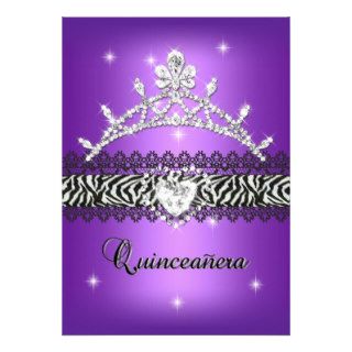 Quinceanera 15th Birthday Zebra Purple Black 2 Personalized Invitation