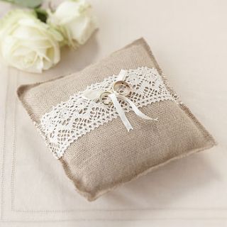 vintage / rustic wedding hessian ring cushion by ginger ray