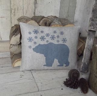 ' polar bear and snowflake ' linen cushion by rustic country crafts