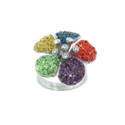 Eternally Haute Stainless Steel Multi colored Crystal Flower Cocktail Ring Eternally Haute Crystal, Glass & Bead Rings