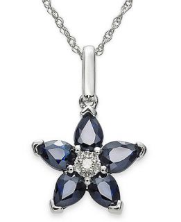 10k White Gold Necklace, Sapphire (1 ct. t.w.) and Diamond Accent Star Pendant   Necklaces   Jewelry & Watches