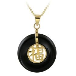 Glitzy Rocks 18k Gold over Silver Onyx Blessing Necklace Glitzy Rocks Gemstone Necklaces