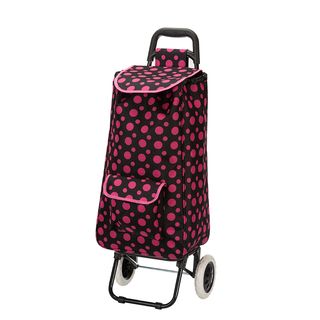 Eco friendly Black/Pink Polka Dot Easy Rolling Lightweight Collapsible Shopping Cart Tote Rolling Shopper Totes
