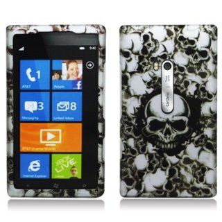 Aimo Wireless NK900PCLMT237 Durable Rubberized Image Case for Nokia Lumia 900   Retail Packaging   White Skulls Cell Phones & Accessories