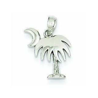 14K White Gold Small Charleston Palm Tree with Moon Pendant Jewelry