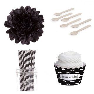 Dress My Cupcake DMC98218 Personalized Dessert Table Party Kit, Mustache, Happy Birthday, Black Kitchen & Dining