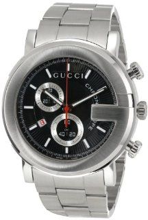 Gucci Men's YA101309 G Chrono Steel Black Guilloche Dial Watch Watches