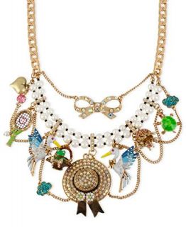 Betsey Johnson Antique Gold Tone Walk In The Park Frontal Necklace   Fashion Jewelry   Jewelry & Watches