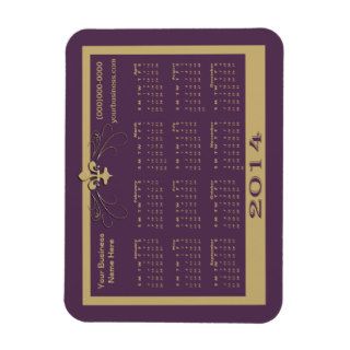 Purple Gold Fleur de Lis 2014 Calendar Vinyl Magnet