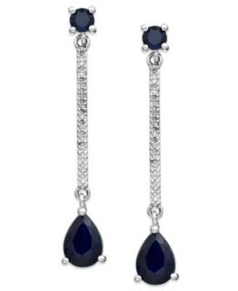 14k White Gold Earrings, Sapphire (1 3/4 ct. t.w.) and Diamond (1/3 ct. t.w.) Drop Earrings   Earrings   Jewelry & Watches
