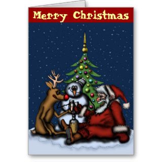 Funny Christmas drinking party cartoon art card