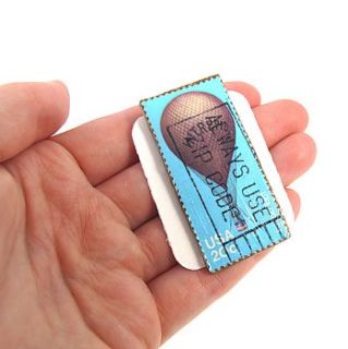 vintage hot air balloon stamp brooch by under a glass sky