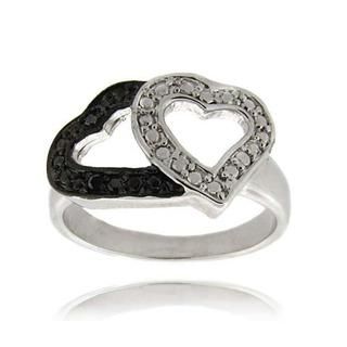 Finesque Sterling Silver Black Diamond Accent Double Heart Ring Finesque Diamond Rings