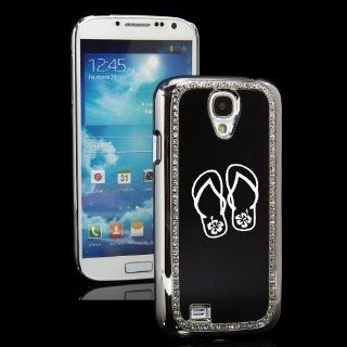 Black Samsung Galaxy S4 S IV i9500 Rhinestone Crystal Bling Hard Back Case Cover KS82 Flip Flops with Hibiscus Cell Phones & Accessories