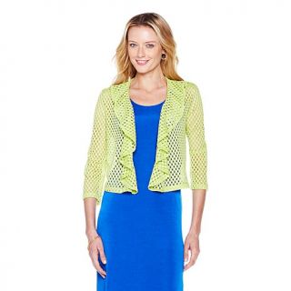 Slinky® Brand Cropped Crochet Jacket with Ruffle Front