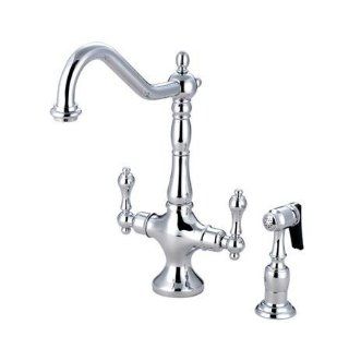 Kingston Brass KS1778ALBS Heritage Kitchen Faucet with Metal Lever Handles and Brass Side Spray, Satin Nickel   Touch On Kitchen Sink Faucets  
