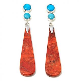 Jay King Sleeping Beauty Turquoise and Orange Coral Sterling Silver Drop Earrin