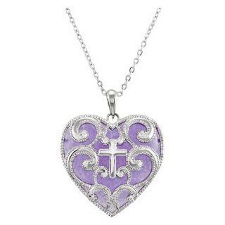 Sterling Silver and Purple Heart Cross Necklace 18" Deborah J. Birdoes Inspirational Blessings Jewelry