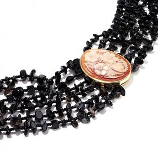 AMEDEO NYC® "Miniera" 6 Strand Gemstone Beaded Handcarved Cameo Necklace