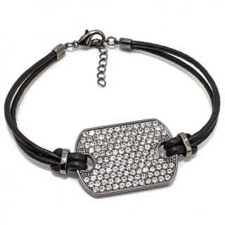 Joan Boyce Dogtag Pavé Leather Bracelet