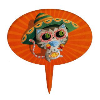 Mexican Cat with Sombrero Cake Toppers