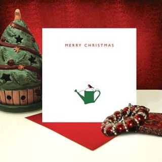 robin on snowy watering can christmas card by loveday designs