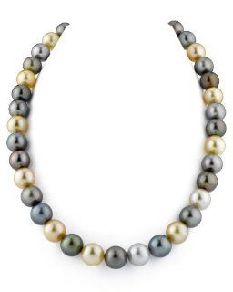 11 12mm Tahitian & Golden Multicolor Cultured Pearl Necklace   AAAA Quality Jewelry