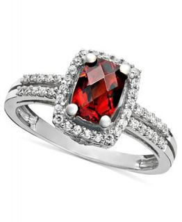 14k White Gold Ring, Garnet (1 1/10 ct. t.w.) and Diamond (1/6 ct. t.w.) Rectangle   Rings   Jewelry & Watches