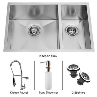 Vigo 29 x 27 Double Bowl Undermount Kitchen Sink with Faucet, Two