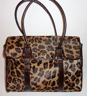 brown leather and leopard print glam work bag by madison belts