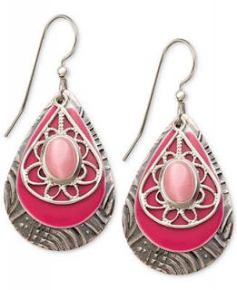 Silver Forest Earrings, Silver Tone Pink Glass Cats Eye Layered Teardrop Earrings   Fashion Jewelry   Jewelry & Watches