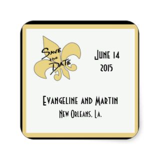 Gold and Black Fleur de Lis Save the Date Stickers