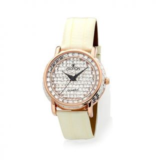 Croton Ladies' Crystal Baguette Rosetone Embossed Leather Strap Watch