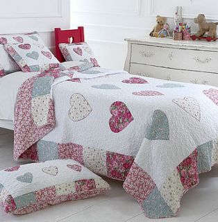 patchwork hearts cotton quilted bedspread by the comfi cottage