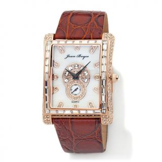 Joan Boyce "Timeless Treasure" Crystal Accented Bold Leather Strap Watch