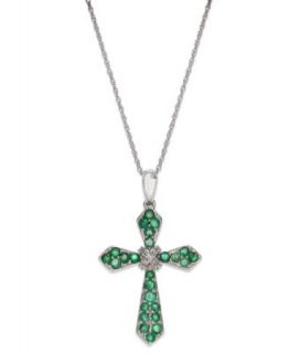 14k Gold Necklace, Emerald and Diamond Accent Cross Pendant (5/8 ct. t.w.)   Necklaces   Jewelry & Watches