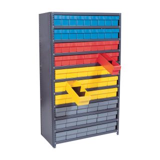 Quantum Storage Closed Shelving System With Super Tuff Drawers — 12in. x 36in. x 75in. Rack Size  Single Side Bin Units