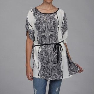 Second Skin Women's Black Allover Print Stretch Knit Top Short Sleeve Shirts