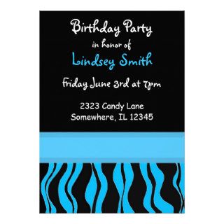Blue and Black Zebra Print Birthday Invitation
