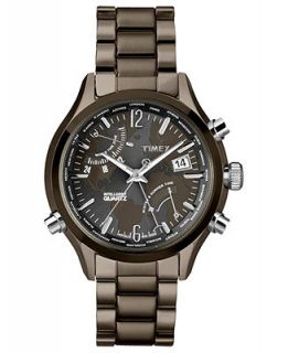 Timex Watch, Mens Premium Intelligent Quartz Fly World Time Gunmetal Tone Stainless Steel Bracelet 44mm T2N946AB   Watches   Jewelry & Watches