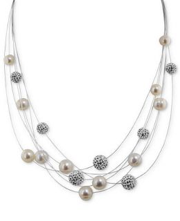 Honora Style Cultured Freshwater Pearl and Crystal 6 Row Necklace in Sterling Silver (7mm)   Necklaces   Jewelry & Watches