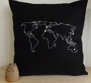 personalised world map cushion cover by thread squirrel