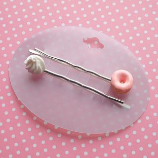 iced donut and whipped cream hair clips by ilovehearts